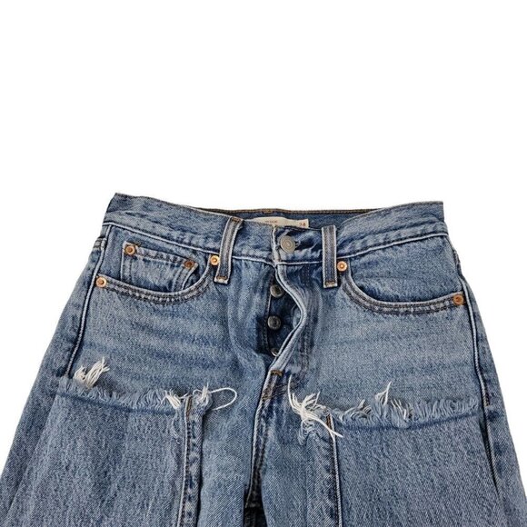 Levis Jeans Womens 24 Blue Wedgie High Rise Tapered Leg Button Fly Raw Hem Boho - Picture 2 of 9